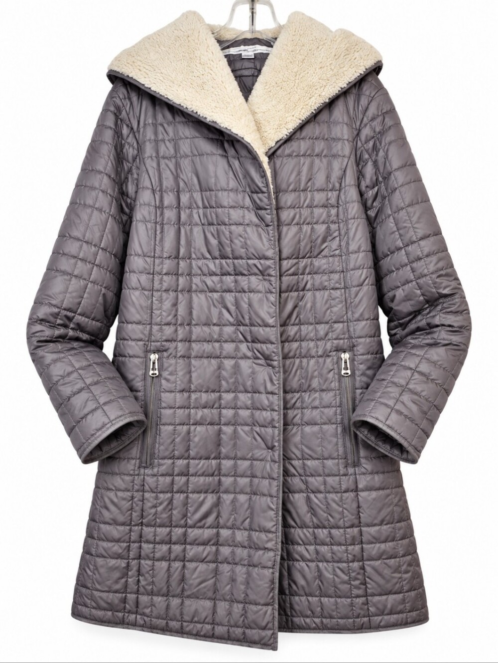 Kenneth Cole New York Charcoal Gray Puffer Coat Faux Fur Hood Women’s Small